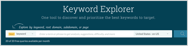 Faceți cercetări de cuvinte cheie cu instrumentul Moz Keyword Explorer.