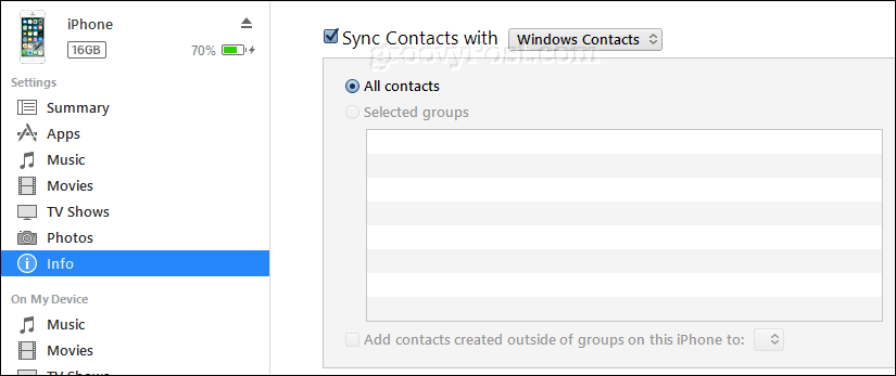 sincronizați contactele iphone cu contactele Windows folosind iTunes