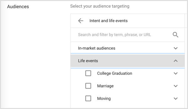 Publicul Google Adwords vizează evenimente din viață