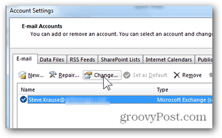 Adăugați Mailbox Outlook 2013 - Faceți clic pe Modificare