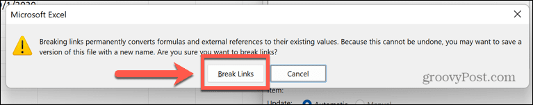 Excel break link-uri