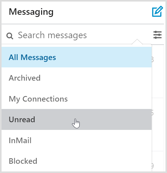 Filtrele de mesaje primite LinkedIn includ un filtru de mesaje necitite.