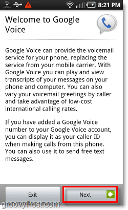 Google Voice pe ecranul de întâmpinare mobil Android