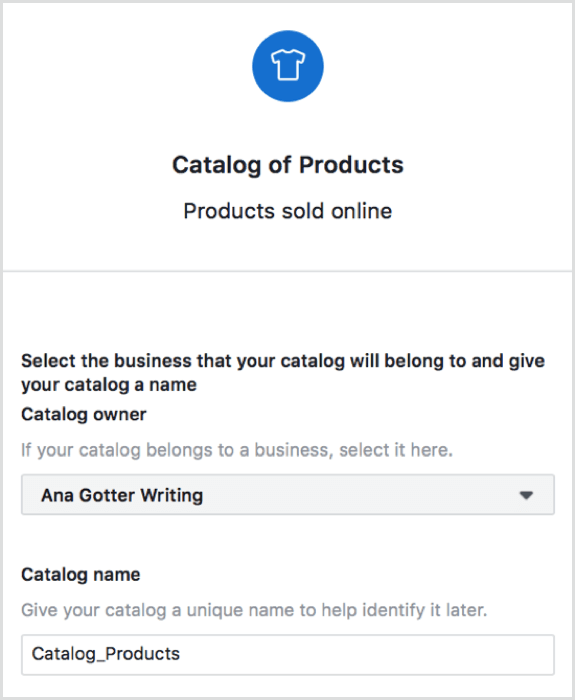 Selectați pagina căreia îi aparține catalogul și denumiți catalogul în Shopify.
