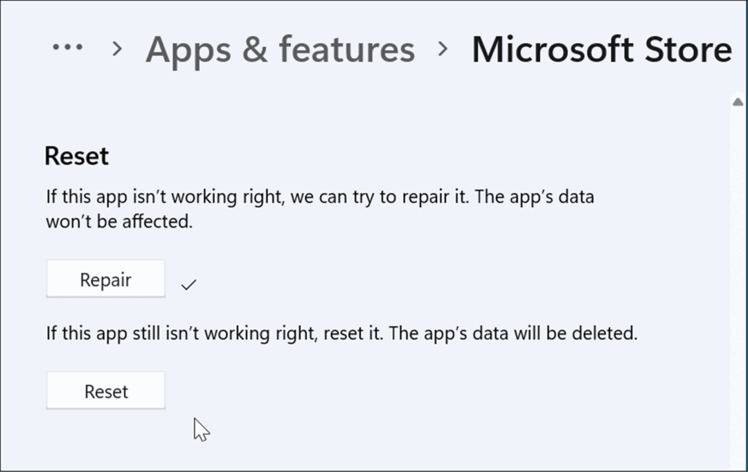 resetați sau reparați aplicația Microsoft Store nu funcționează pe Windows 11