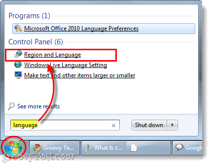 lansați regiunea și panoul de control al limbii în Windows 7