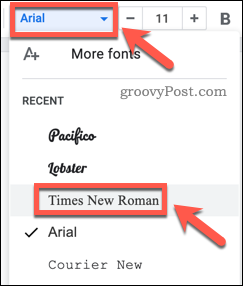 Selectarea unui font în Google Docs