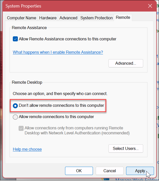 Dezactivați Desktop la distanță pe Windows 11