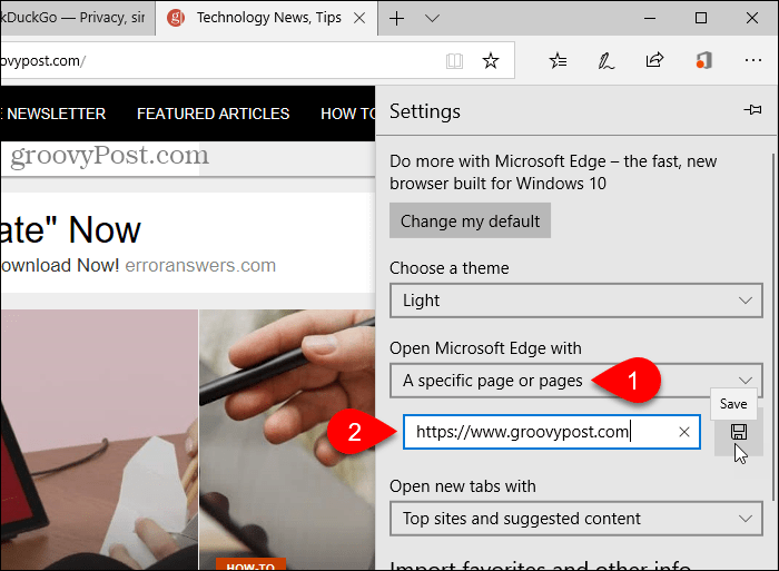 Salvați o adresă URL pentru Open Microsoft Edge cu opțiunea