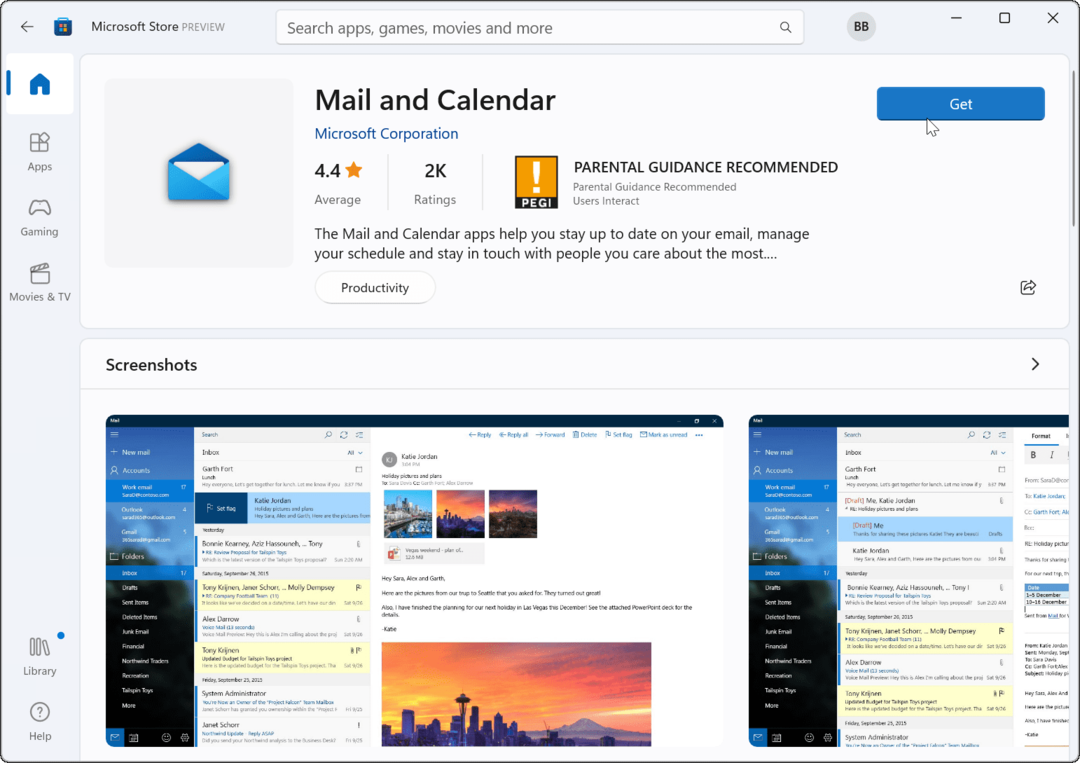 reinstalați aplicația Mail Microsoft Store