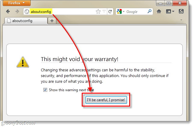 Meniul de configurare Firefox vă poate anula garanția
