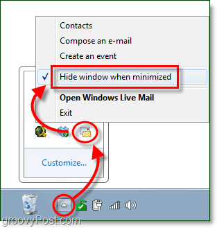 ascunde fereastra când este minimizat pentru e-mailuri live