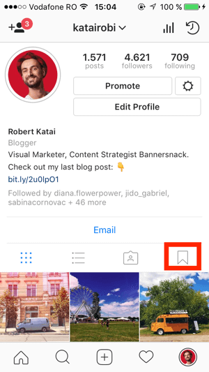 Pentru a crea o colecție, accesați profilul dvs. Instagram și atingeți pictograma Marcaj.