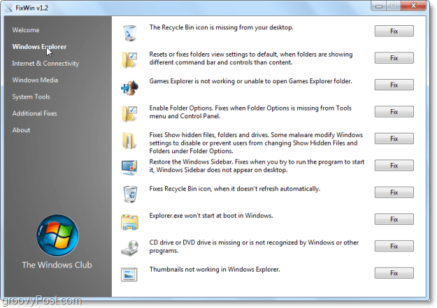 FixWin Windows Explorer rezolvă ecranul