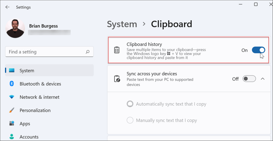 activați istoricul clipboard-ului pe Windows 11