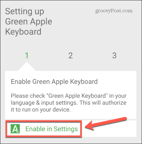 activați tastatura măr verde în setări