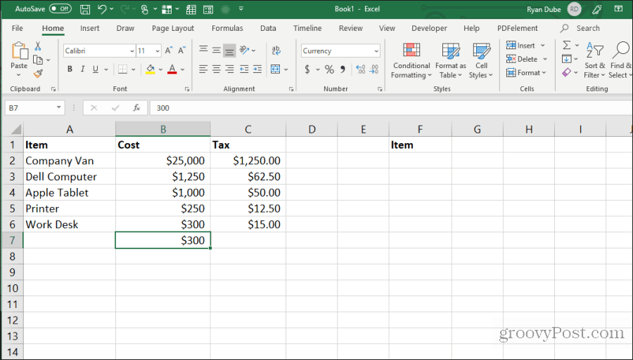 folosind control-d în excel