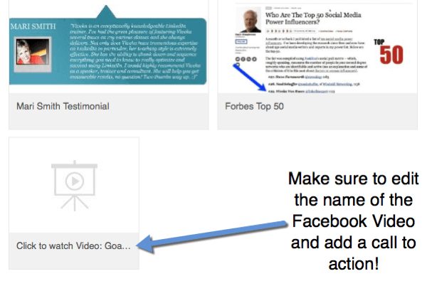 Când adăugați linkuri video Facebook la profilul dvs., editați titlul pentru a include un îndemn la vizionarea videoclipului.