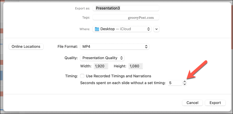 Utilizarea temporizărilor manuale pentru un videoclip exportat în PowerPoint pe Mac