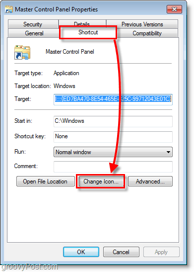 Captura de ecran Windows 7 - cum să schimbați pictograma pentru o scurtătură