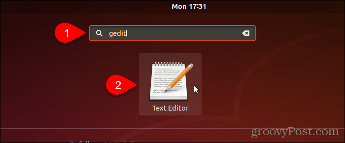 Căutați și deschideți gedit în Ubuntu