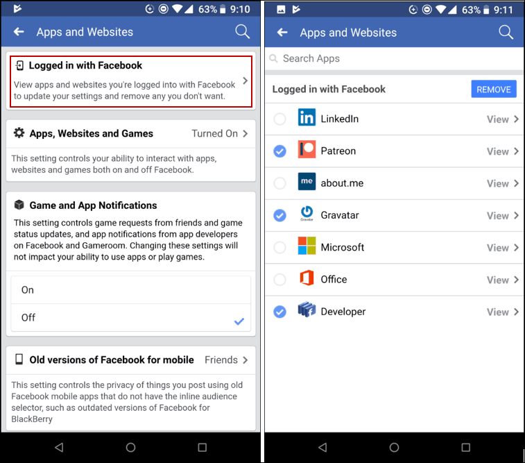 Eliminați aplicațiile Facebook Mobile