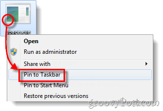 fixați fișierul exe în Windows 7 al barei de activități