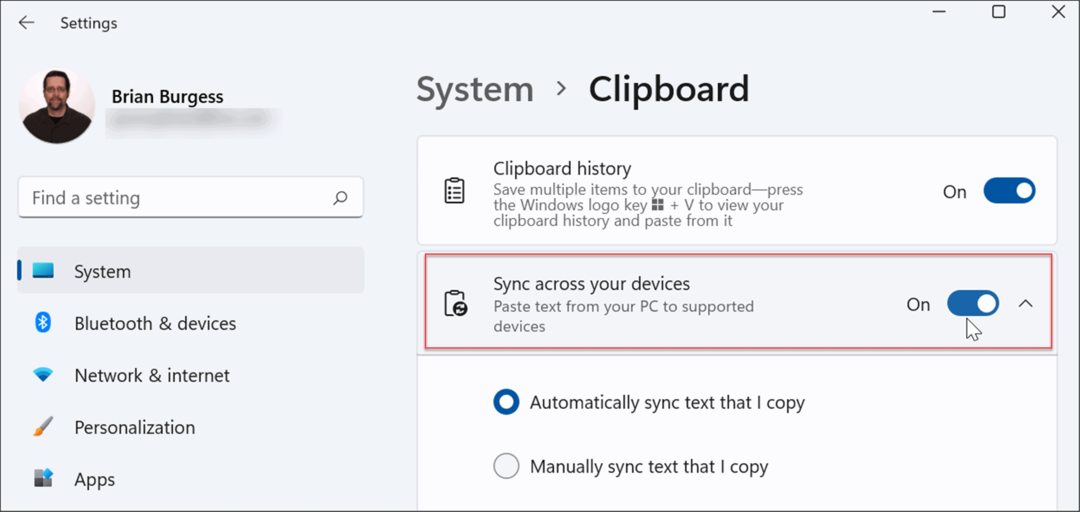 sincronizați istoricul clipboard-ului pe dispozitive Windows 11
