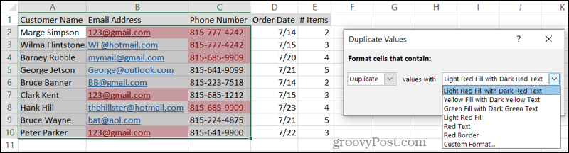 Selectați Formatare pentru duplicate în Excel