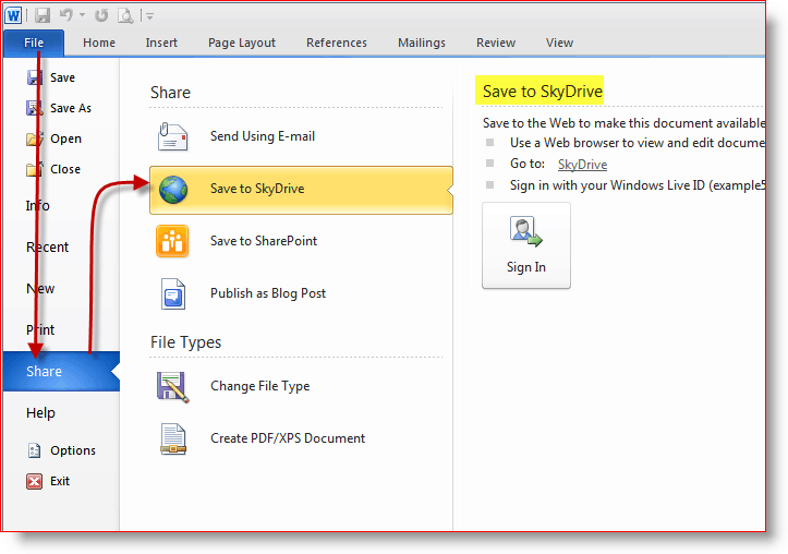 Salvați documente în spațiul de stocare online SkyDrive