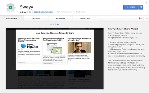 Swayy are, de asemenea, o extensie Google Chrome pentru a facilita partajarea descoperirilor de conținut.