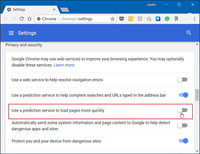 Dezactivați Prezicția Chrome