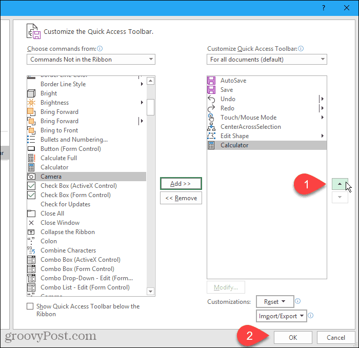 Mutați calculatorul în caseta de dialog Opțiuni Excel