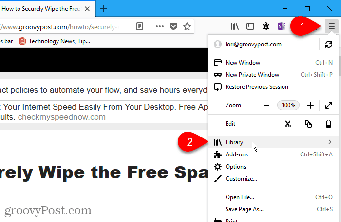 Selectați Biblioteca în Firefox pentru Windows