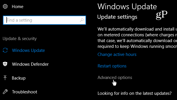 Setări avansate de actualizare Windows 10