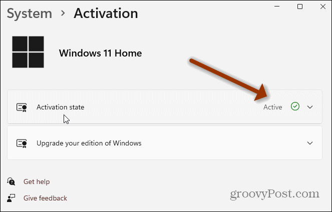 Pagina Setări activare Windows 11