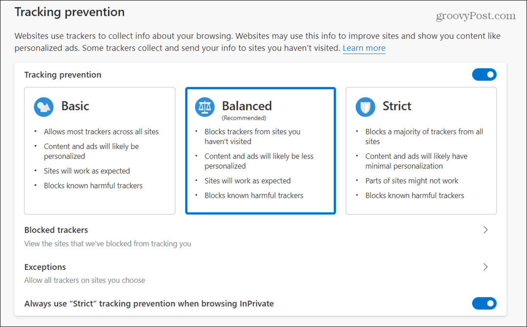 Cum se poate gestiona prevenirea urmăririi în Microsoft Edge