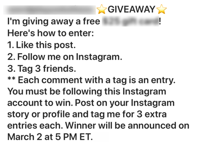 Cum să recrutezi influențatori sociali plătiți, exemplu de postare la concurs Instagram prost realizată