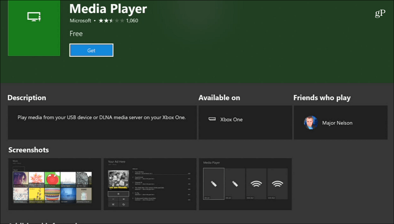 Aplicația Media Player Xbox One