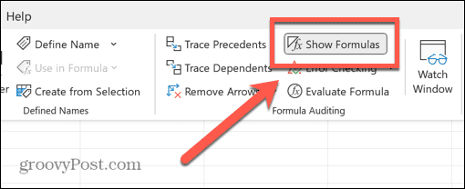 butonul Excel Show Formula selectat