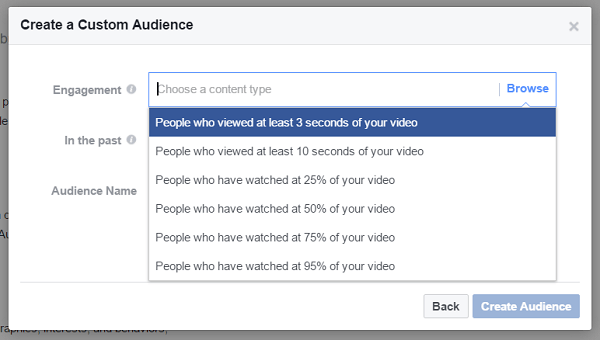 Creați un public personalizat de persoane care au urmărit cel puțin trei secunde dintr-un videoclip anterior.