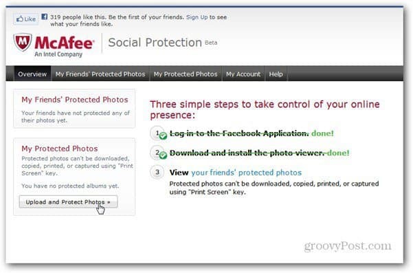pagina aplicației de protecție socială mcaffee
