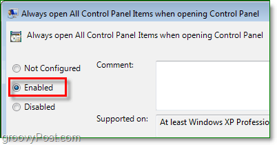 activează opțiunea pentru a deschide întotdeauna toate elementele panoului de control din Windows 7