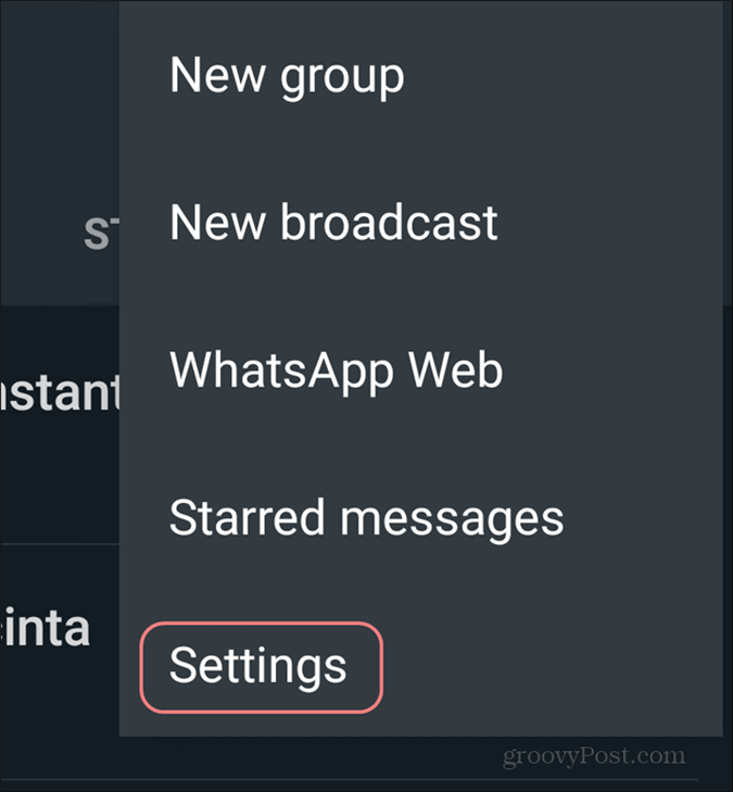Ștergeți setările contului WhatsApp