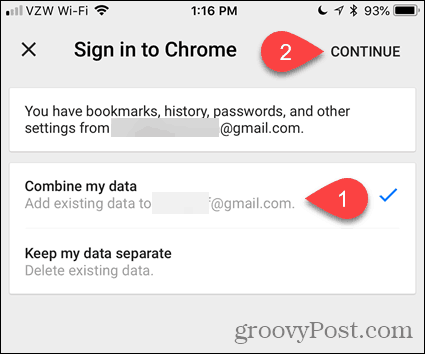 Combinați datele mele în Chrome pentru iOS