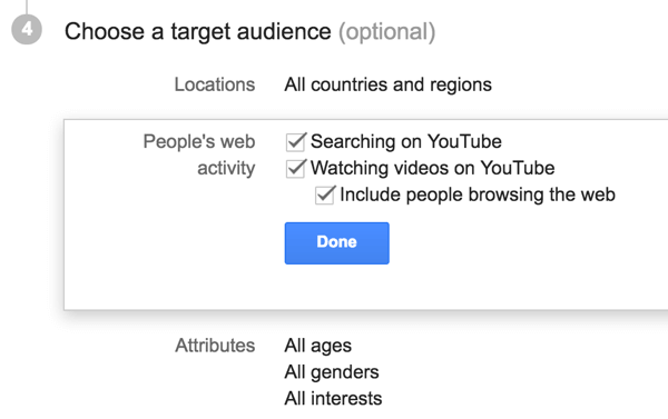 Alegeți publicul țintă pentru anunțul dvs. YouTube.
