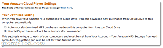 Setări Amazon Cloud Player