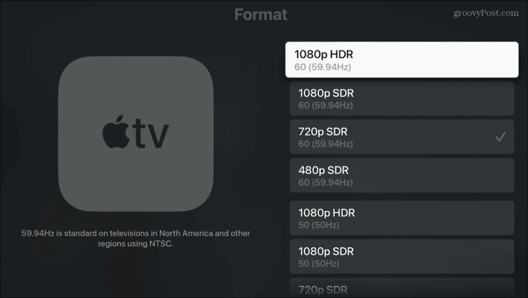 Schimbați rezoluția afișajului Apple TV