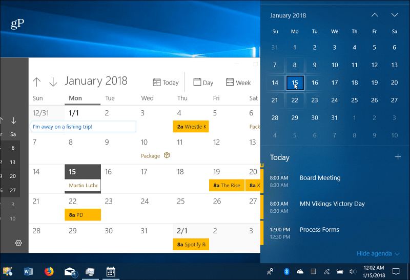 Calendar Evenimente Windows 10 Bara de activități