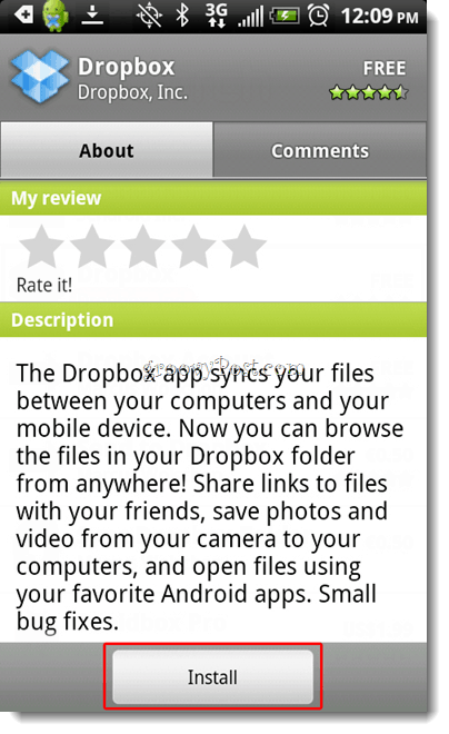 Instalare Android Dropbox